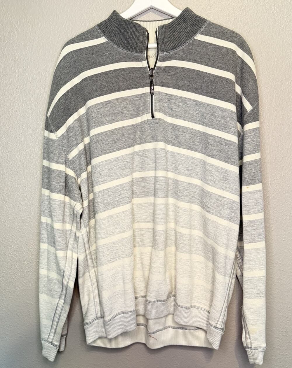 Tommy Bahama Sweater Sweatshirt 1/4 Zip Pullover XL Gray Ombré Stripe Stretch